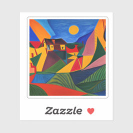 Kleurrijk abstract dorpslandschap sticker