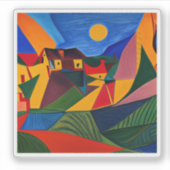 Kleurrijk abstract dorpslandschap sticker (Voorkant)