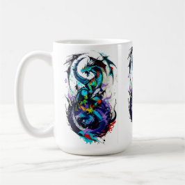 Kleurrijk abstract draakontwerp als een waterverf koffiemok