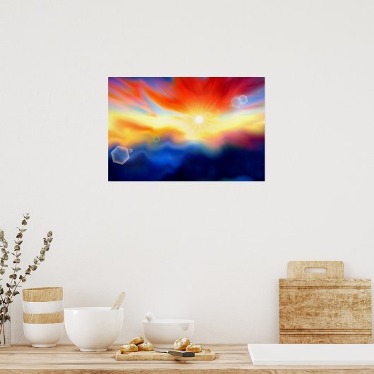 Kleurrijk Abstract Fantasy Skyscape met Sunrise Poster (Keuken)