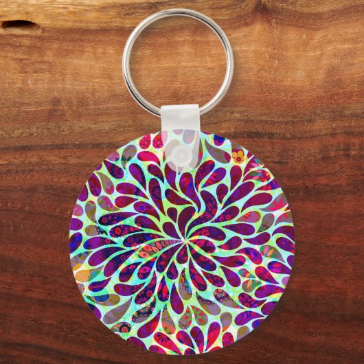 Kleurrijk Abstract Floral design Sleutelhanger (Voorkant)