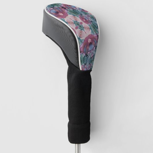 kleurrijk abstract Floral, roze, groen Golfheadcover (Schuin)
