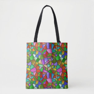 Kleurrijk Abstract Gebrandschilderd Raam Tote Bag