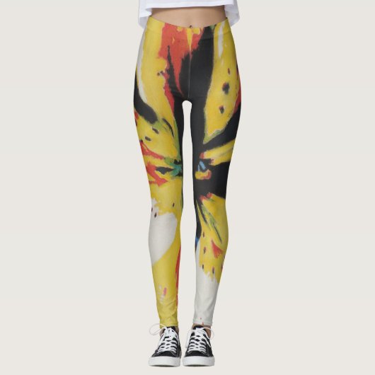 kleurrijk abstract geel en zwart evenement leggings (Voorkant)