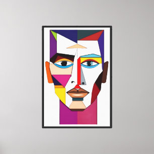 Kleurrijk Abstract Geometrisch Gezicht: Cubistisch Canvas Afdruk