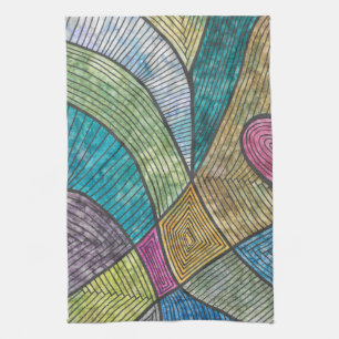 Kleurrijk Abstract Geometrisch Patroon Gebogen Lij Theedoek