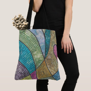 Kleurrijk Abstract Geometrisch Patroon Gebogen Lij Tote Bag