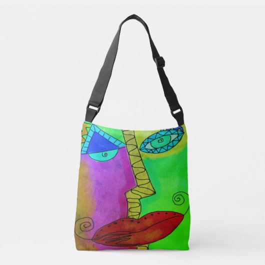 Kleurrijk Abstract gezicht Crossbody Tas (Voorkant)