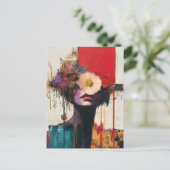 Kleurrijk Abstract gezicht en bloemen Briefkaart (Staand voorkant)