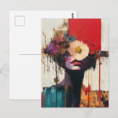 Kleurrijk Abstract gezicht en bloemen Briefkaart (Voorkant / Achterkant)