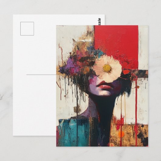 Kleurrijk Abstract gezicht en bloemen Briefkaart (Voorkant / Achterkant)
