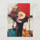 Kleurrijk Abstract gezicht en bloemen Briefkaart (Voorkant)