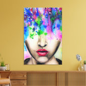 Kleurrijk Abstract Gezicht Schilderen Canvas Print (Insitu (Woonkamer))