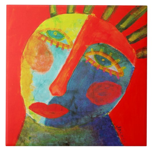 Kleurrijk Abstract gezicht schilderen Tegeltje (Voorkant)