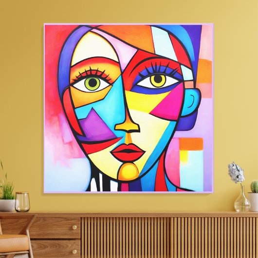 Kleurrijk Abstract gezichtskubisme Canvas Afdruk (Insitu (Woonkamer))