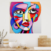 Kleurrijk Abstract gezichtskubisme Poster (Keuken)