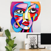 Kleurrijk Abstract gezichtskubisme Poster (Thuiskantoor)
