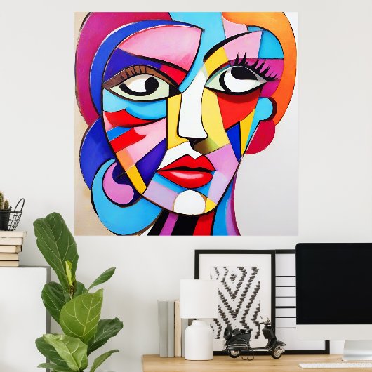 Kleurrijk Abstract gezichtskubisme Poster (Thuiskantoor)