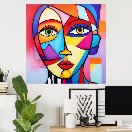 Kleurrijk Abstract gezichtskubisme Poster (Thuiskantoor)