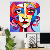 Kleurrijk Abstract gezichtskubisme Poster (Thuiskantoor)