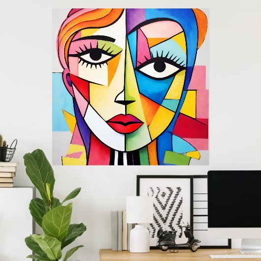 Kleurrijk Abstract gezichtskubisme Poster (Thuiskantoor)