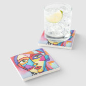 Kleurrijk Abstract gezichtskubisme Stenen Onderzetter (Zijkant)