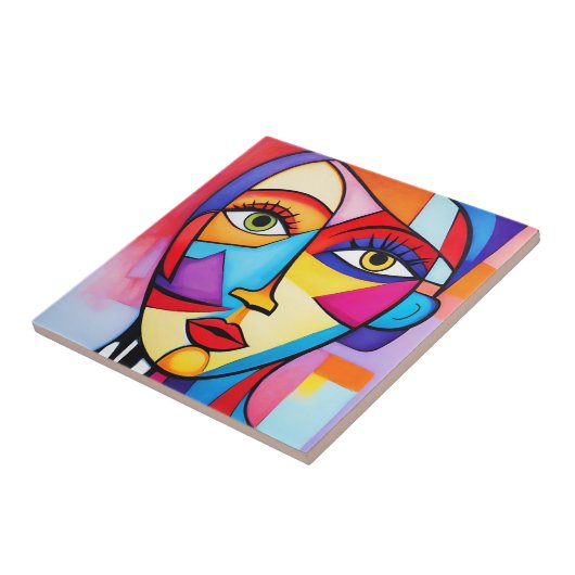 Kleurrijk Abstract gezichtskubisme Tegeltje (Zijkant)