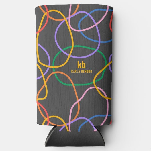 Kleurrijk Abstract golvend lijnenpatroon Seltzer Blikjeskoeler (Voorkant)