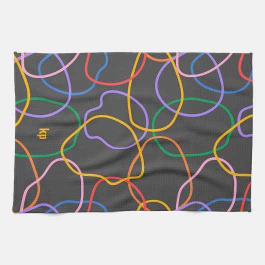 Kleurrijk Abstract golvend lijnenpatroon Theedoek (Horizontaal)