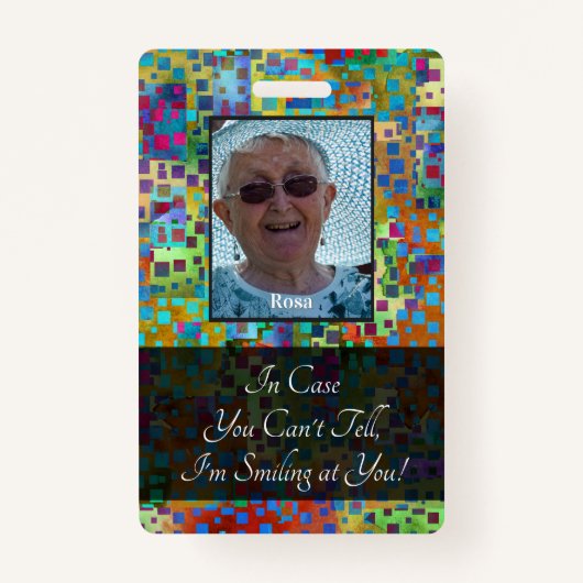 Kleurrijk Abstract grafisch glimlachen achter een  Badge (Voorkant)