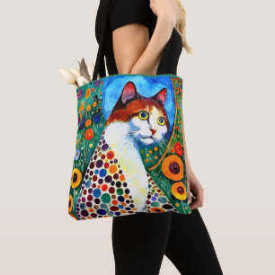 KLEURRIJK ABSTRACT GRAPPIG SCHILDERIJ VAN EEN KAT TOTE BAG