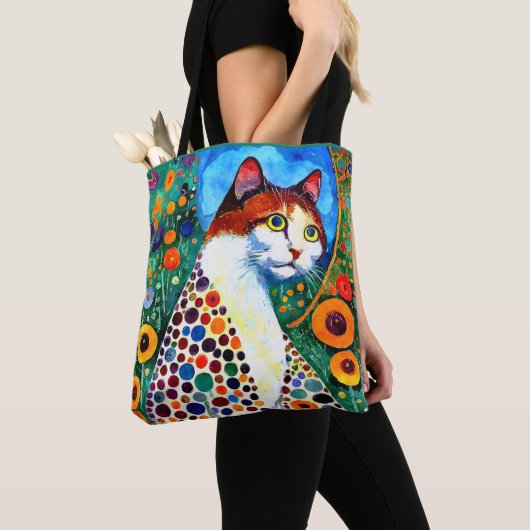 KLEURRIJK ABSTRACT GRAPPIG SCHILDERIJ VAN EEN KAT TOTE BAG (Dichtbij)