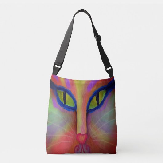 Kleurrijk Abstract Kat Face Crossbody Tas (Voorkant)