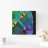 Kleurrijk Abstract Kat Face Vierkante Klok (Huis)