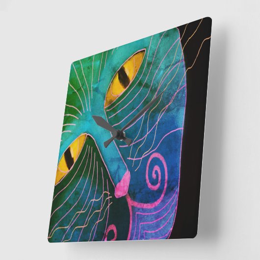 Kleurrijk Abstract Kat Face Vierkante Klok (Hoek)