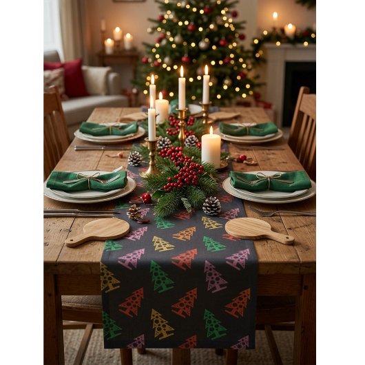 Kleurrijk Abstract Kerstboompatroon  Korte Tafelloper