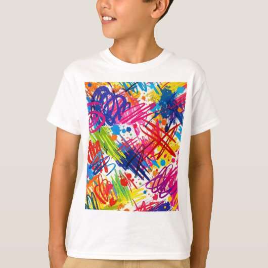 kleurrijk abstract krabbelkunst T-shirt (Voorkant)