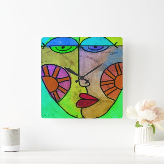 Kleurrijk Abstract kunstgezicht Vierkante Klok (Huis)