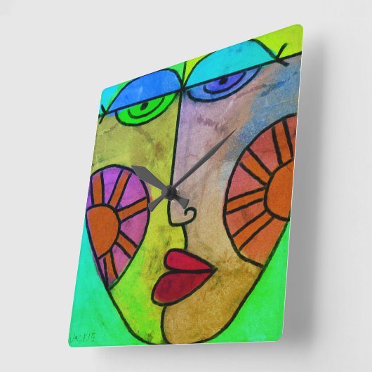 Kleurrijk Abstract kunstgezicht Vierkante Klok (Hoek)