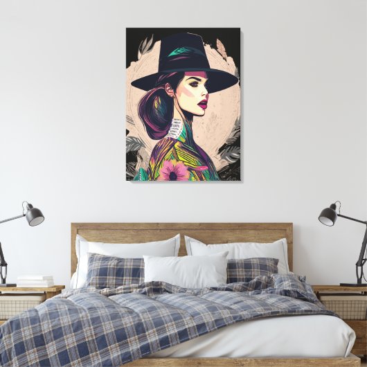 Kleurrijk Abstract kunstmeisje met groot Pet Canvas Afdruk (Insitu (Slaapkamer))