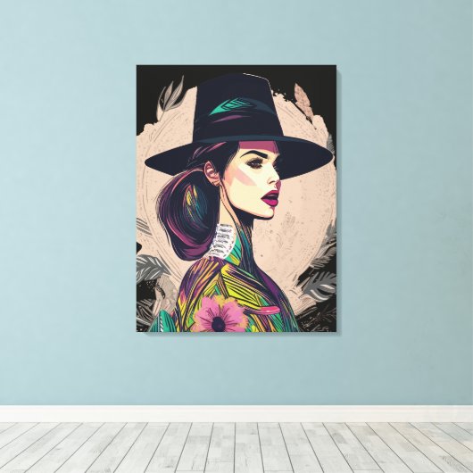Kleurrijk Abstract kunstmeisje met groot Pet Canvas Afdruk (Insitu (Houten vloer))