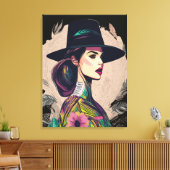 Kleurrijk Abstract kunstmeisje met groot Pet Canvas Afdruk (Insitu (Woonkamer))