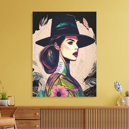 Kleurrijk Abstract kunstmeisje met groot Pet Canvas Afdruk (Insitu (Woonkamer))