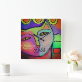 Kleurrijk Abstract kunstschilder Vierkante Klok (Huis)