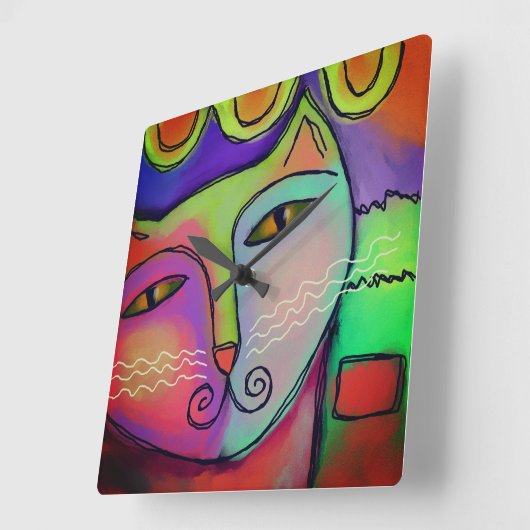 Kleurrijk Abstract kunstschilder Vierkante Klok (Hoek)