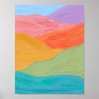 Kleurrijk Abstract Landschap Muurkunst Roze Oranje Poster