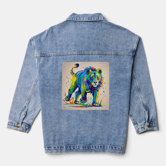 Kleurrijk abstract Lion dierenartsontwerp Denim Jacket (Achterkant)