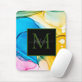 Kleurrijk Abstract Marbled Monogram Muismat
