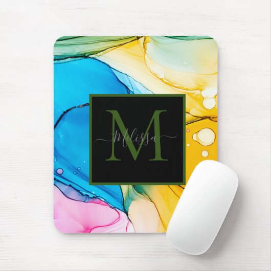 Kleurrijk Abstract Marbled Monogram Muismat (Met muis)