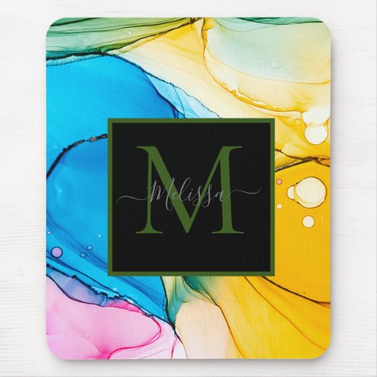 Kleurrijk Abstract Marbled Monogram Muismat (Voorkant)